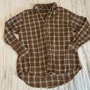 Lee Men's Flannel Shirt - Muted Green and Red | Size L